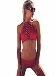 Kırmızı Üçgen Boncuk Sıralı Bikini